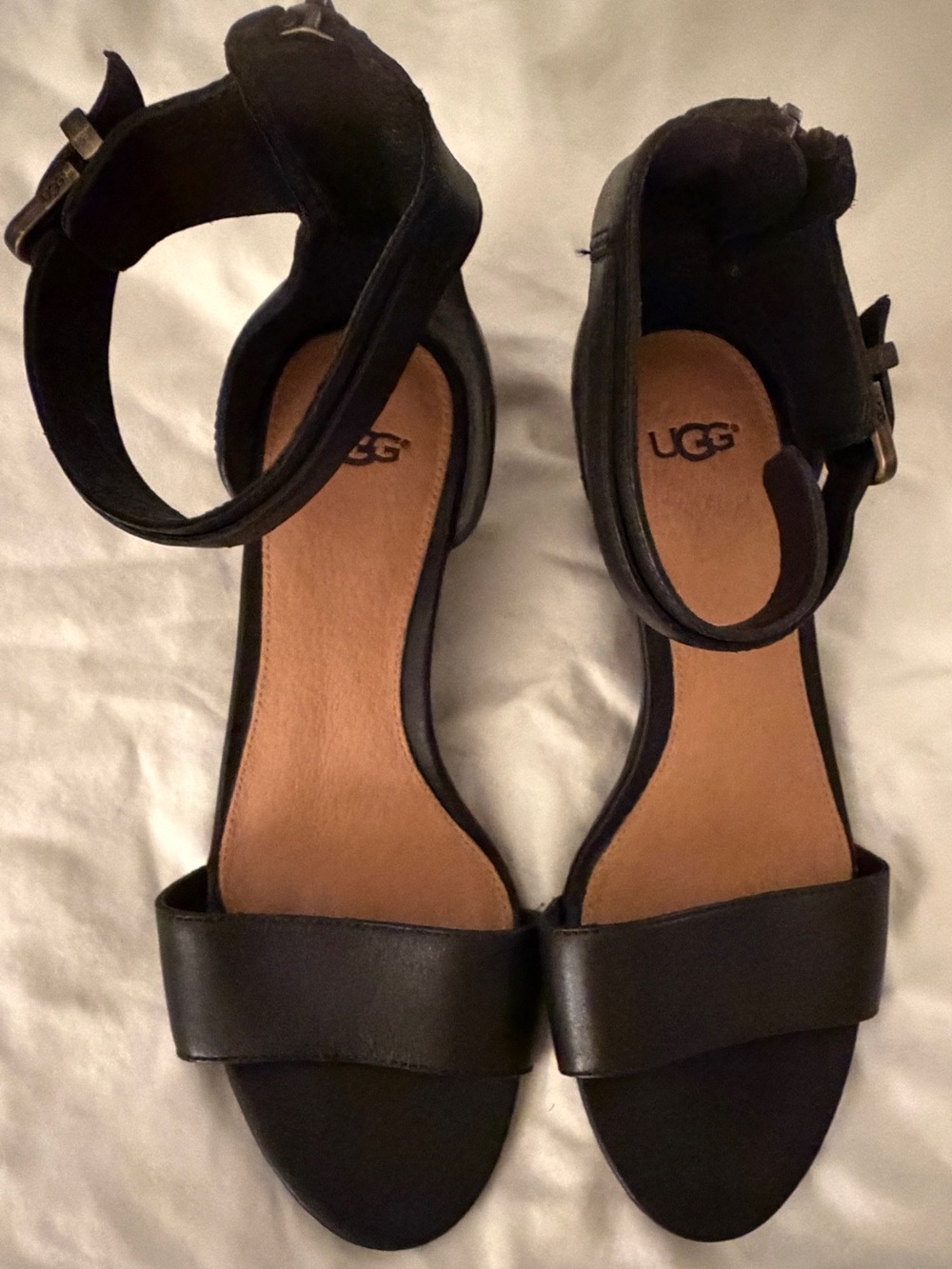 UGG Black Leather Ankle-Strap Sandals